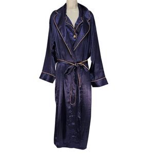 Vintage 90s Victoria’s Secret Satin Robe & Pajama Top Set Size XL Blue & Gold